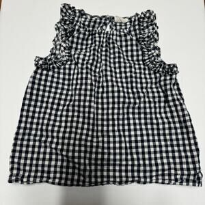 Crewcuts Girls Navy Blue White Gingham Checkered Ruffled Top Size Small J.Crew